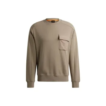 HUGO BOSS Cotton Terry Sweatshirt With Logo Embroidered Pocket Sweatshirt Men's Light Umber