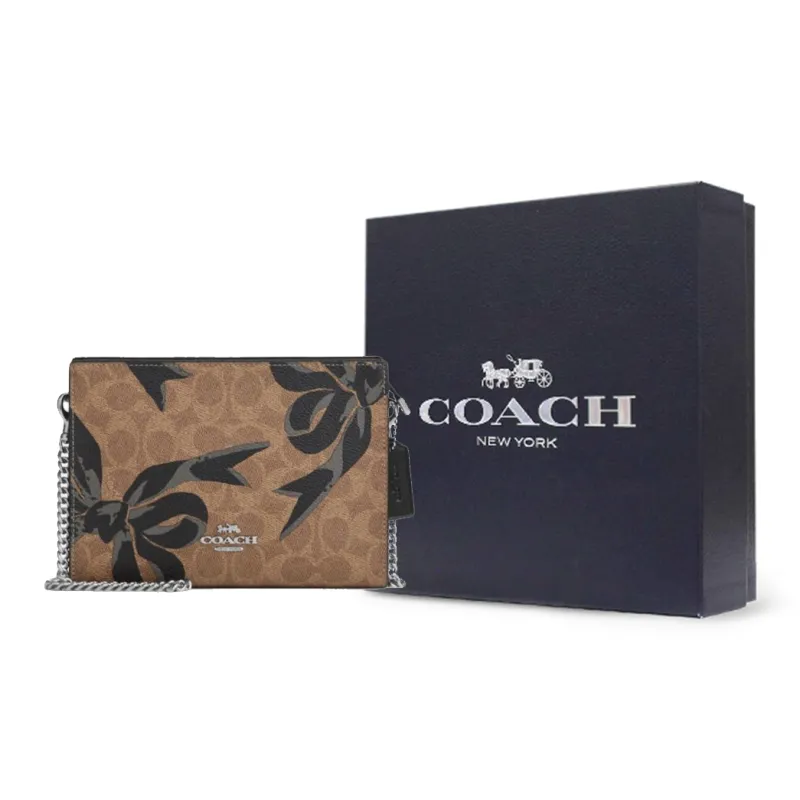 COACH Canvas Clutch Small Size Women's Brown Yellow & Black-6