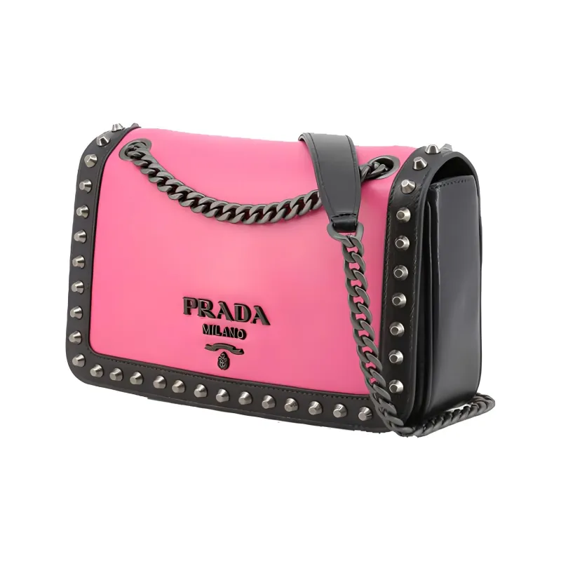 PRADA Leather Shoulder Bag, Crossbody Bag Regular Women's Fuchsia Black-1
