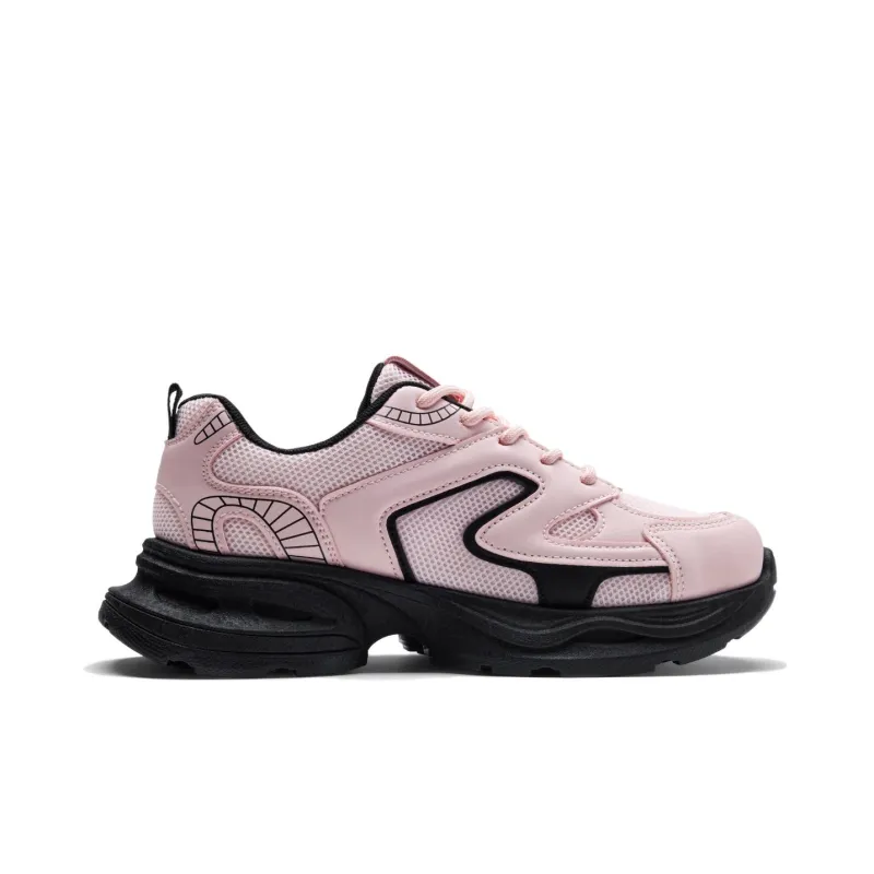 Warrior Anti Slip And Wear Resistant Height Increasing Low Top Chunky Sneakers Women's Pink Black-1