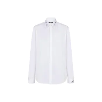 BALMAIN Logo Embroidered Collared Long Sleeve Shirt