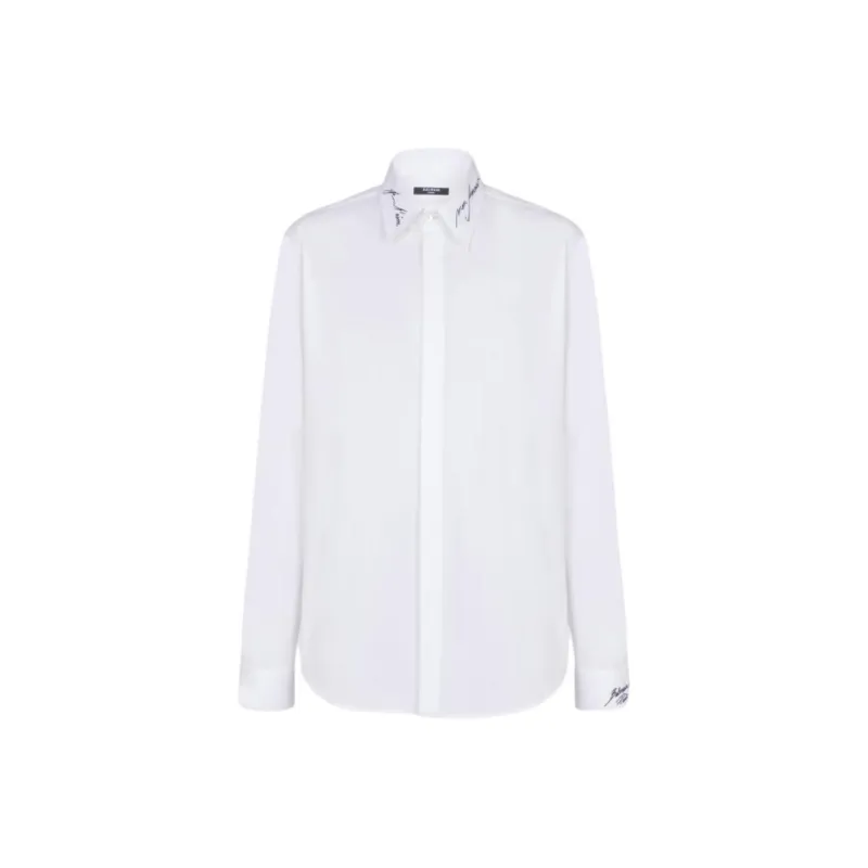 BALMAIN Logo Embroidered Collared Long Sleeve Shirt-0