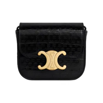 CELINE Embossed Crocodile Pattern Cow Leather Shoulder Bag, Crossbody Bag Mini Women's Black