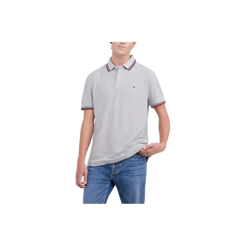 Tommy Hilfiger Regular Fit Tipped Polo Polos Grey Heather Polo Shirt Men's Gray-0