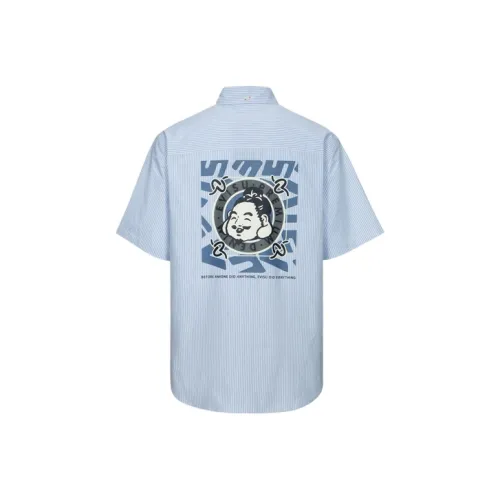 EVISU Shirts Men Navy Blue Stripes
