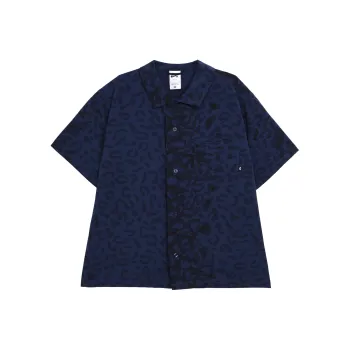 Nike SS24 SB Print Bowler Short Sleeve Button Down Skate Top Shirt Unisex Midnight Navy