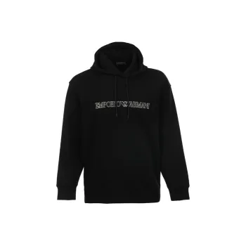 EMPORIO ARMANI Oversized Double jersey Hooded Sweatshirt With Logo Embroidery Trim