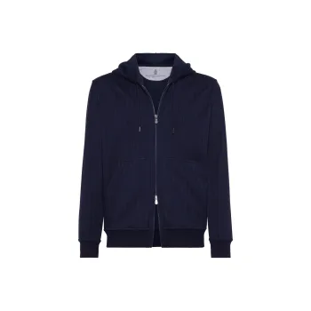 Brunello Cucinelli Striped Zip-Up Drawstring Hoodie