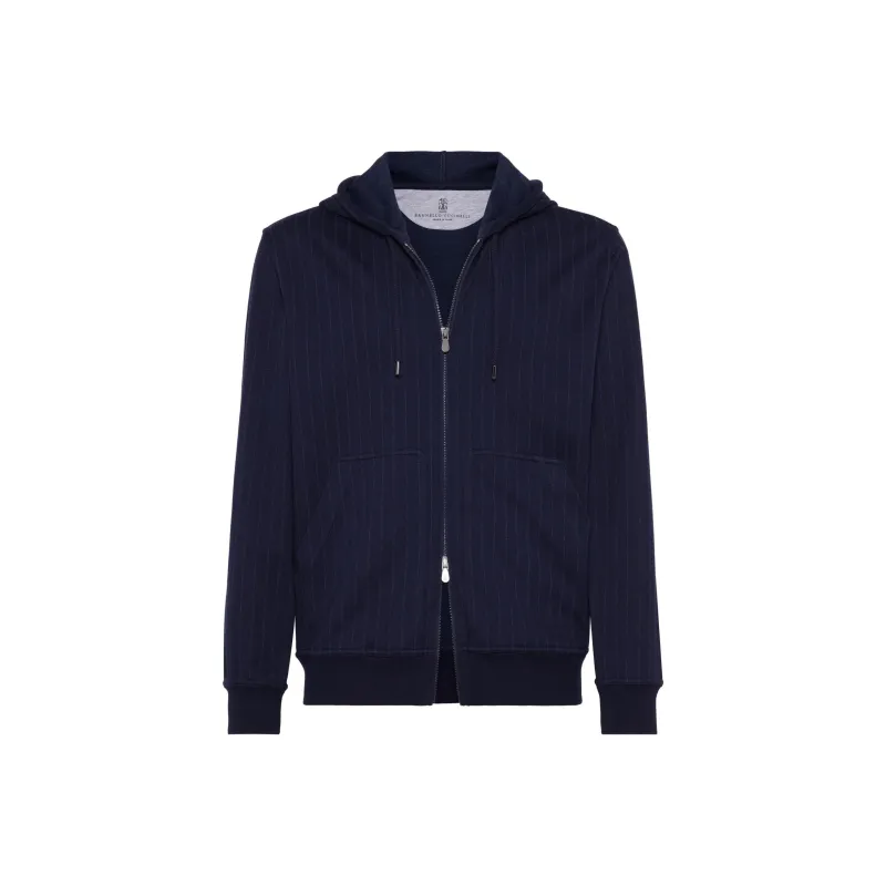 Brunello Cucinelli Striped Zip Up Drawstring Hoodie-0