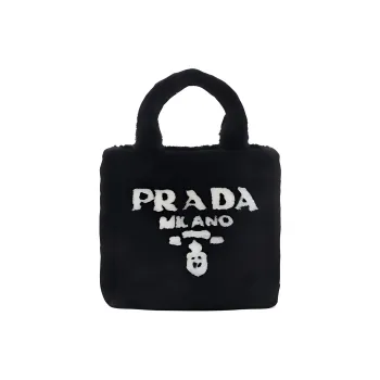 PRADA Shearling Plush Tote Bag, Shopping Bag, Shoulder Bag, Crossbody Bag, Handbag Women's Black/White
