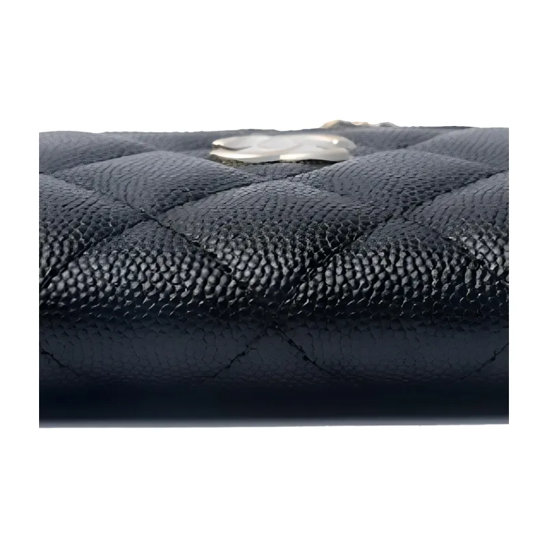 CHANEL 21K Winter Grain Calfskin Card Holder, Coin Purse, Shoulder Bag, Crossbody Bag Unisex Black-6