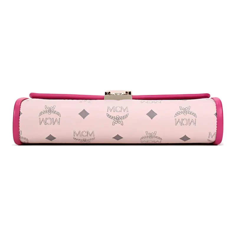 MCM Millie Visetos Leather Shoulder Bag, Chain Bag, Crossbody Bag Medium Size Women's Pink-4