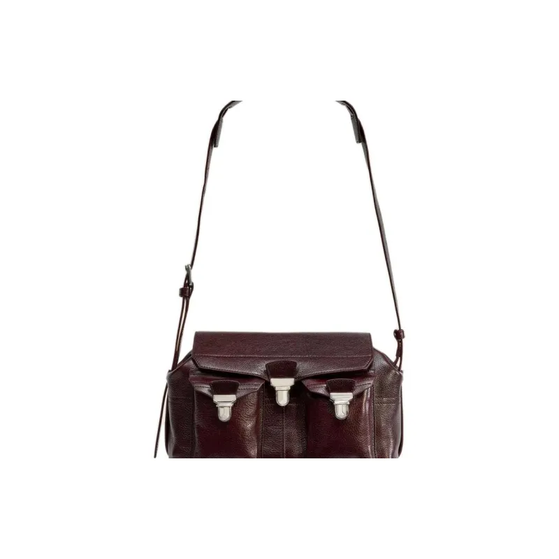 Lemaire Cow Leather Handbag, Shoulder Bag Women's Black Eggplant-4