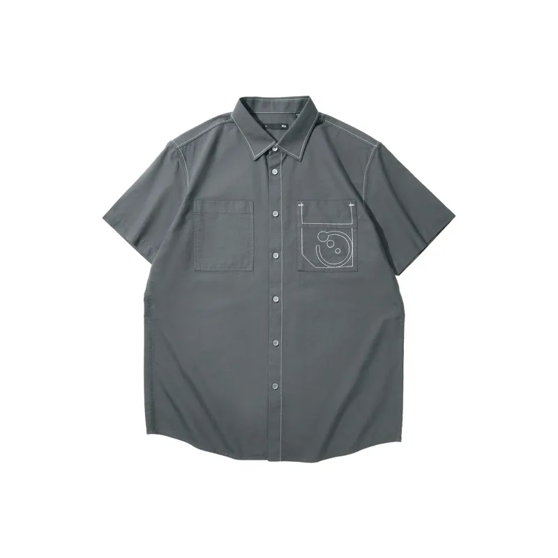 HLA Oxford Lapel 100% Cotton Short Sleeved Fashion Shirt Men's-0