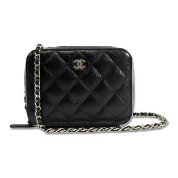 CHANEL Grained Embossed Cow Leather Camera Bag Makeup Case Shoulder Bag Crossbody Bag Regular Women's Black