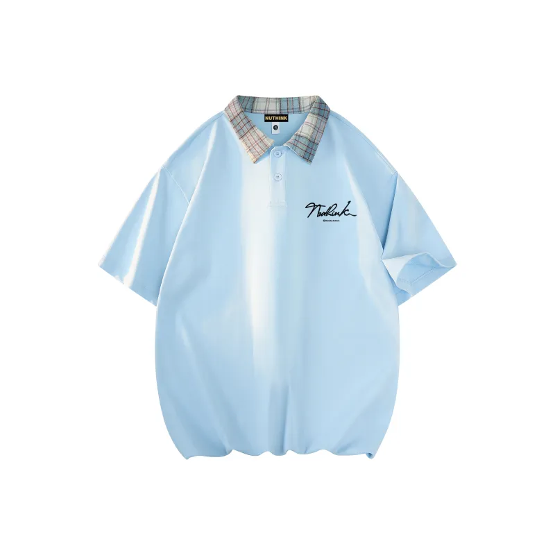 Nuthink Polo Shirt Unisex Light Blue Plaid-0