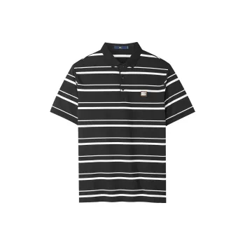 HLA Color Block Embroidery Lapel Stretch Chiffon Short Sleeved Polo Shirt Men's Black Stripes