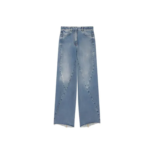 Givenchy Wide Pants With Stitching Details Com 'Medium Blue'