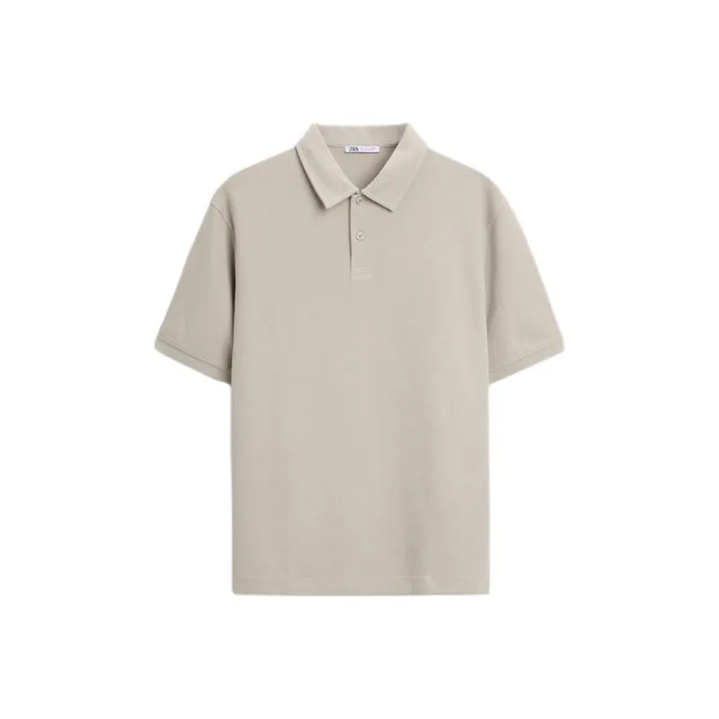 ZARA Polo Shirt Men's Light Brown Yellow-0