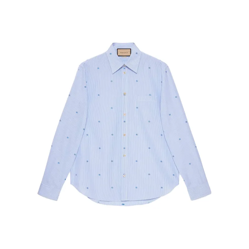 GUCCI Striped Logo embroidered Cotton Shirt-0