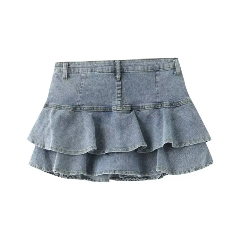 SECFLY OFFICIAL Denim Short Skirts Women's Steel Blue-1