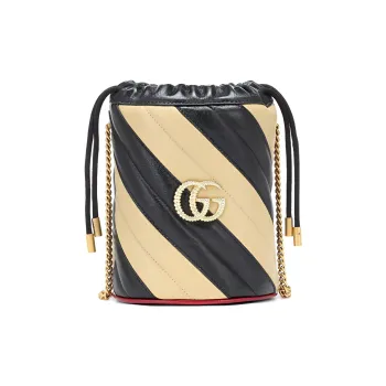 GUCCI GG Marmont Leather Bucket Bags Shoulder Bag Crossbody Bag Handbag Mini Women's Black/Beige