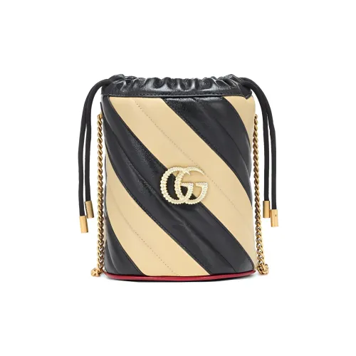 GUCCI GG Marmont Leather Bucket Bags Shoulder Bag Crossbody Bag Handbag Mini Women's Black/Beige