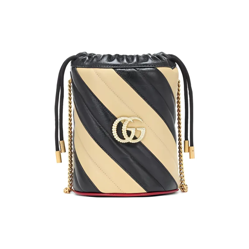 GUCCI GG Marmont Leather Bucket Bags Shoulder Bag Crossbody Bag Handbag Mini Women's Black/Beige-0