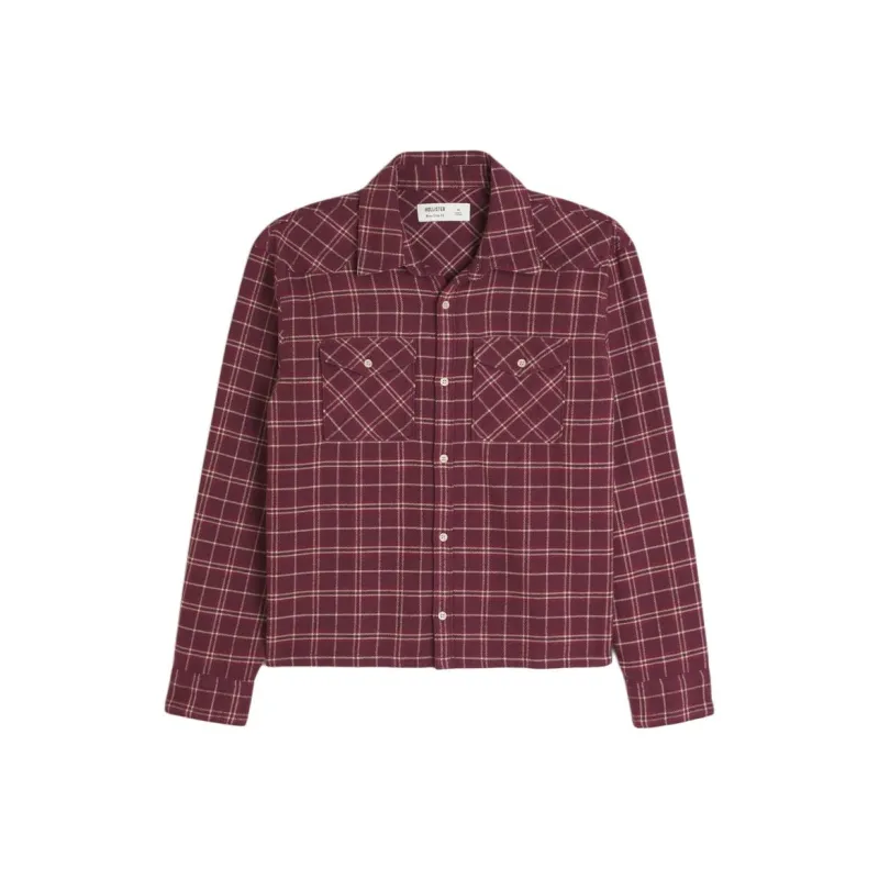 Hollister Shirt Men's Burgundy Plaid-0