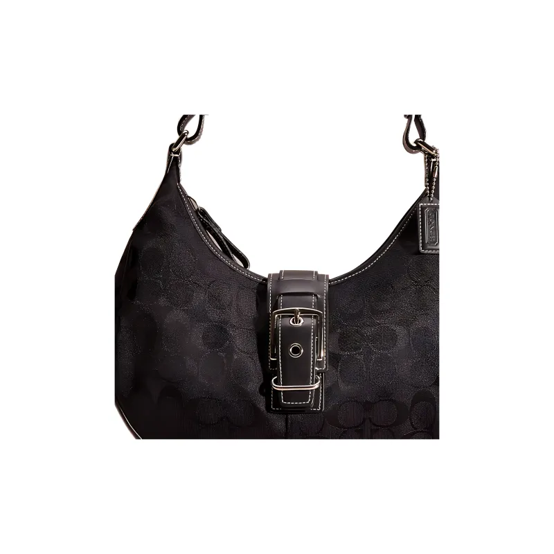 COACH Hobo Fabric Crescent Bag Handbags Shoulder Bags Large Size Women's Black Monogram-1