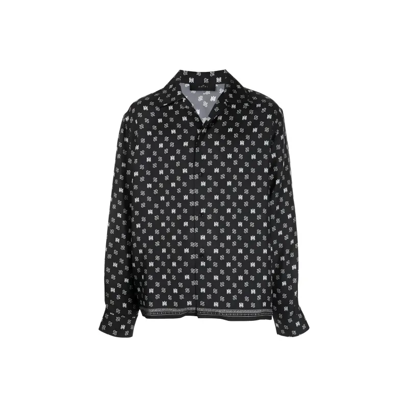 AMIRI Ma Repeat Logo Long Sleeve Camp Shirt-0