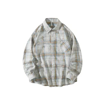 PEIMENG Shirt Unisex Yellow White Plaid
