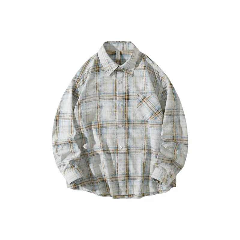 PEIMENG Shirt Unisex Yellow White Plaid-0