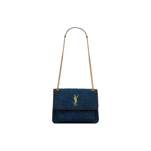 SAINT LAURENT Niki Tweed With Leather Hobo Bag Crossbody Bag Shoulder Bag Women's Green/Purple/Blue/Mixed Color