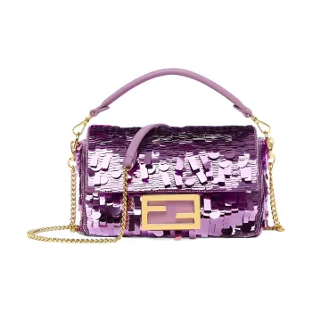 FENDI Baguette Fabric Cow Leather Patchwork Handbag Crossbody Bag Shoulder Bag Mini Women's Purple