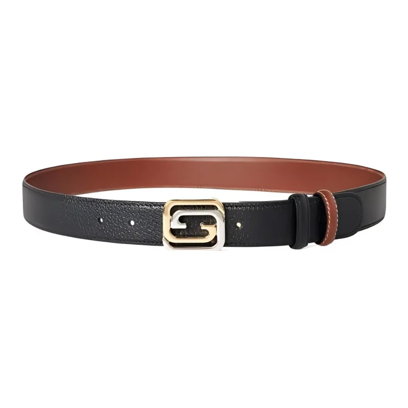 GUCCI Double G Interlocking Smooth Buckle Leather Belts Men's Black/Brown Width: 3cm-2
