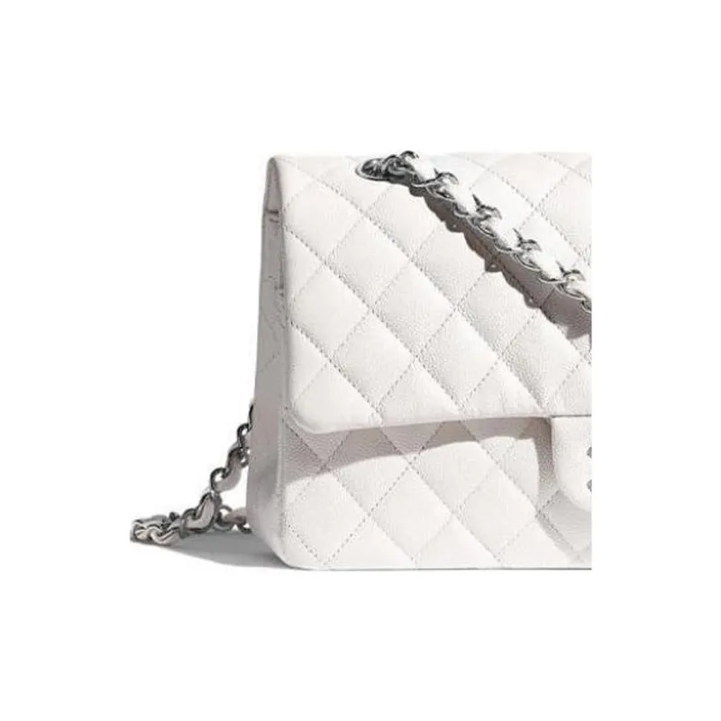 CHANEL Classic Flap CF Cow Leather Chain Bag, Crossbody Bag Women's White-2