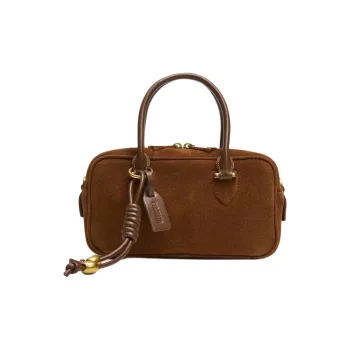 Staccato Cow Leather Small Square Bag, One Shoulder Handbag Medium Size Women's Dark Brown
