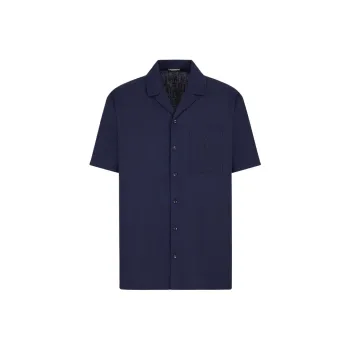 EMPORIO ARMANI Short Sleeved Linen Blend Beachwear Shirt Men's Blue
