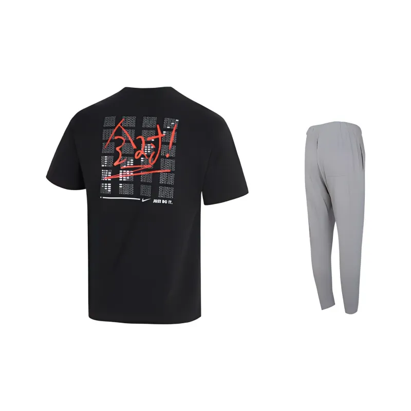 Nike Casual Sportswear Men Black T-Shirt+Gray Pants-1