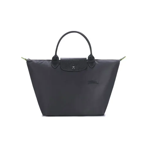 LONGCHAMP Le Pliage Green Canvas Bag, Handbag Medium Size Women's Graphite Gray