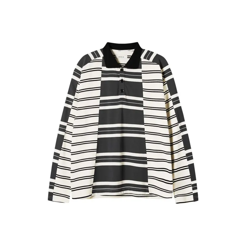 COKEIN Polo Shirts Men Beige & Gray Stripes-0