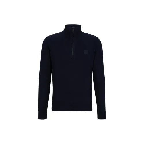 HUGO BOSS Short Front-zip Cotton-cashmere Jumper