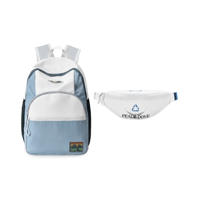 FINITE LOOP Eco-Friendly Fabric Backpack Unisex White Blue-29