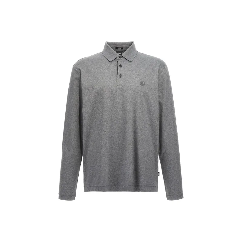 HUGO BOSS Logo Patch Long Sleeved Polo Shirt-0