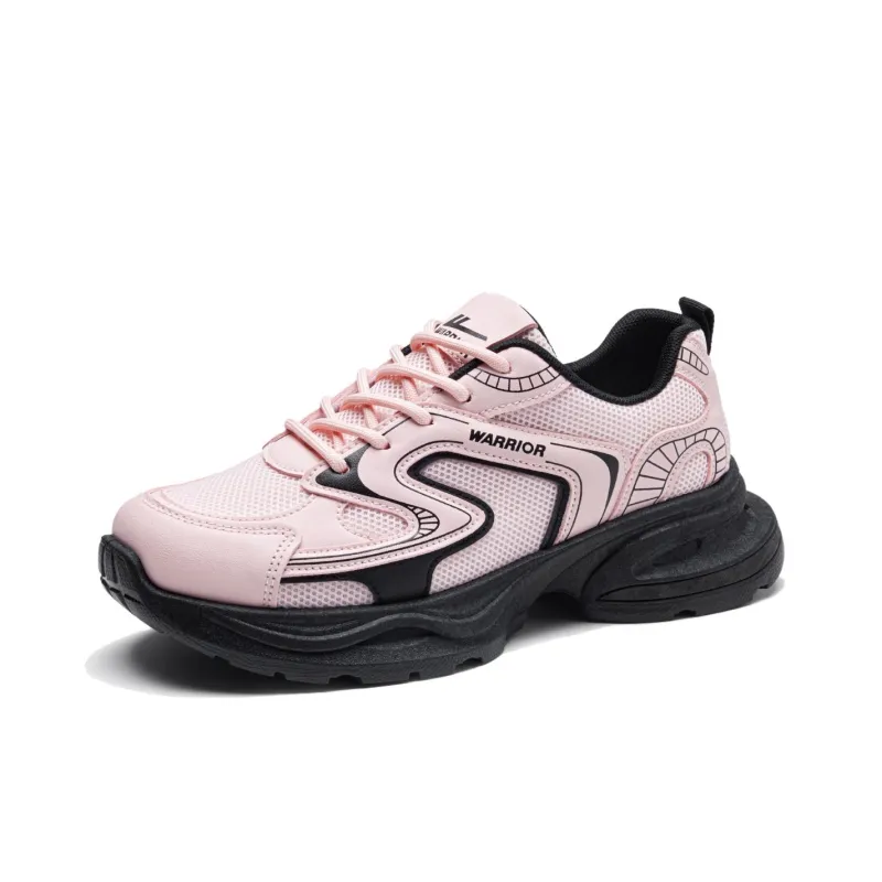 Warrior Anti Slip And Wear Resistant Height Increasing Low Top Chunky Sneakers Women's Pink Black-2
