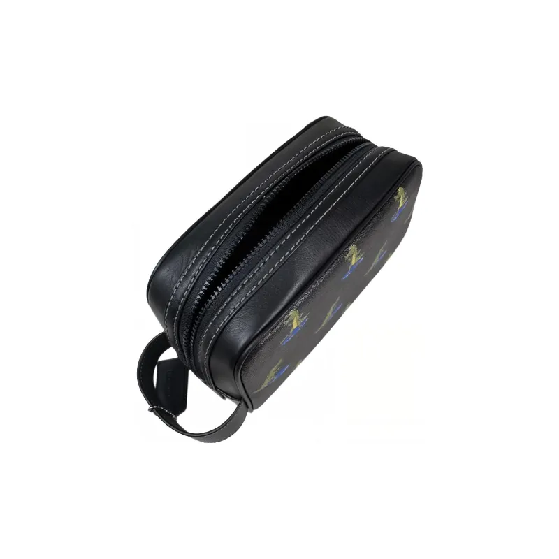 COACH Kitt Canvas With Calfskin Clutch Storage Bag Small Size Women's Black-3