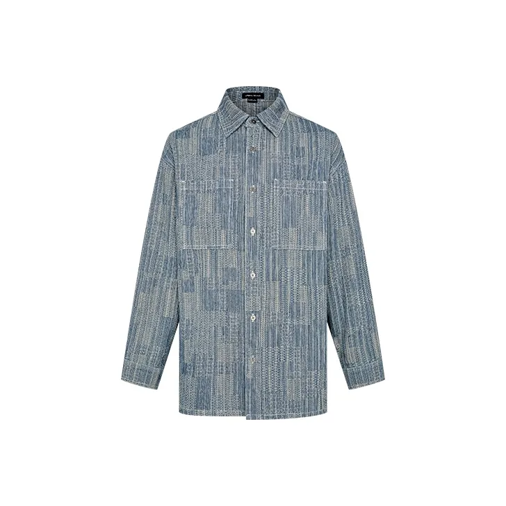 URBAN REVIVO Jacquard Texture Denim Shirt Men's-0