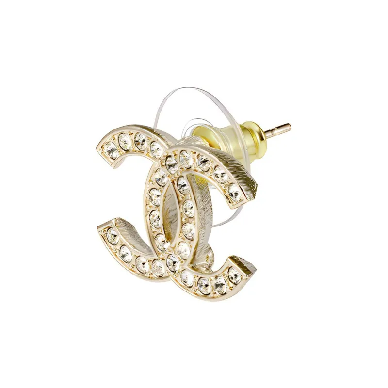 CHANEL Rhinestone Stud Earrings Women's Gold-3