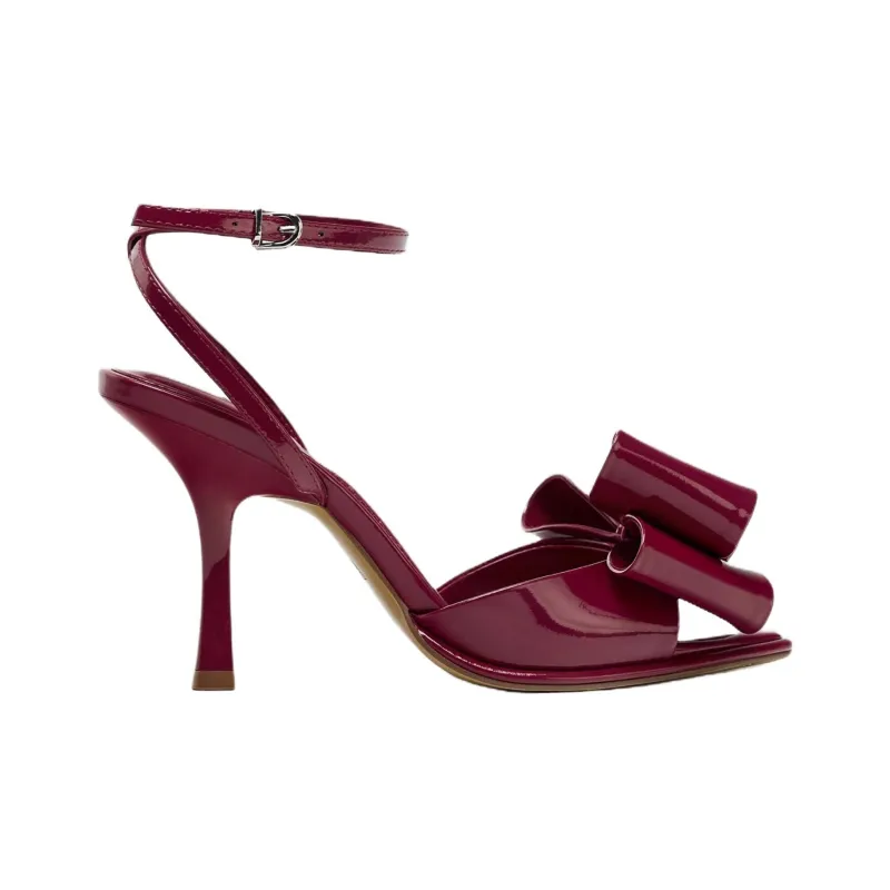 ZARA Strap Sandals 10cm Women's Red-1